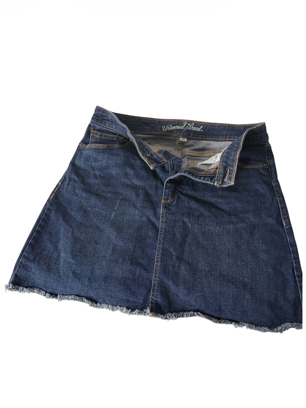 Universal Thread Indigo Denim Mini western Skirt with Frayed Hem Sz 8/29
